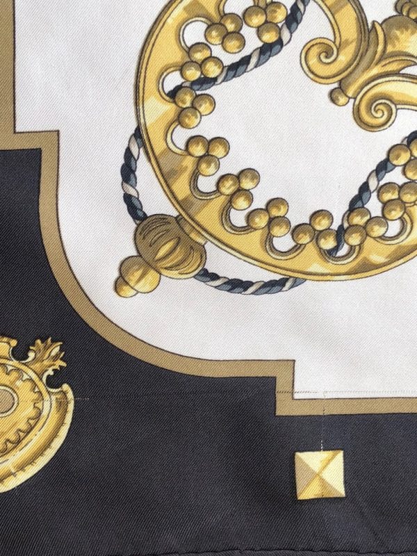 hermÈs vintage silk scarf les clefs by cathy latham black gold w/box