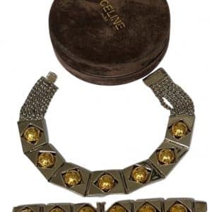 cÉline vintage sphere necklace & bracelet two tone set 1989 w/box