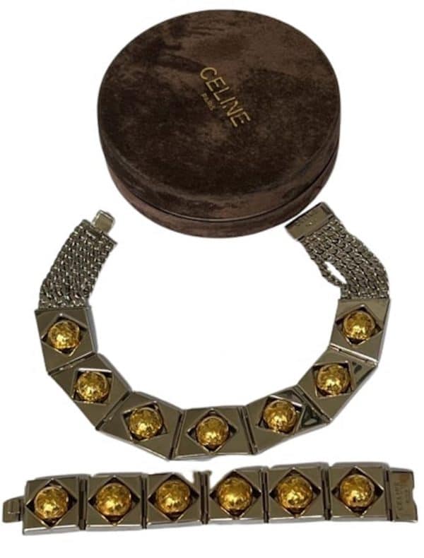cÉline vintage sphere necklace & bracelet two tone set 1989 w/box