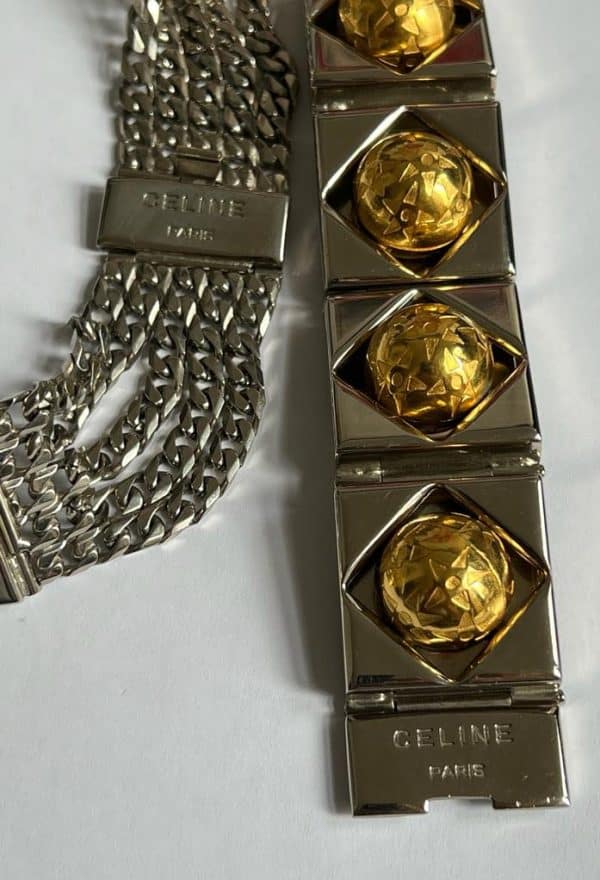 cÉline vintage sphere necklace & bracelet two tone set 1989 w/box