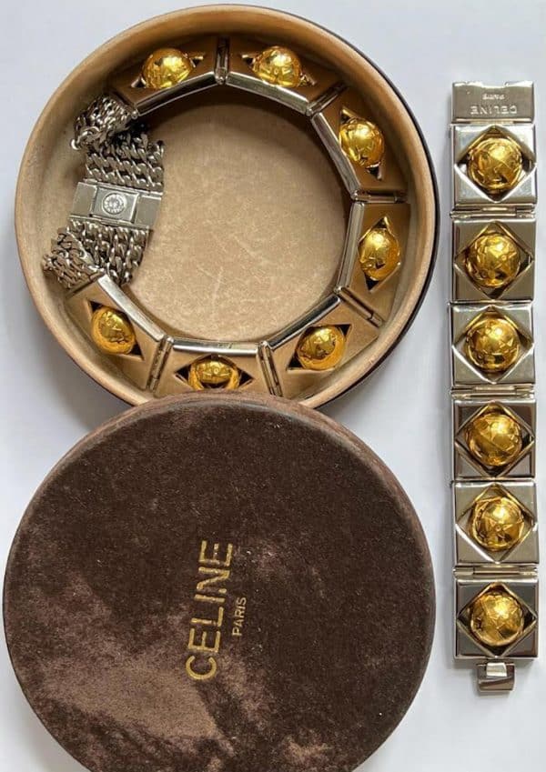 cÉline vintage sphere necklace & bracelet two tone set 1989 w/box