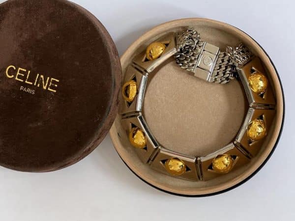 cÉline vintage sphere necklace & bracelet two tone set 1989 w/box