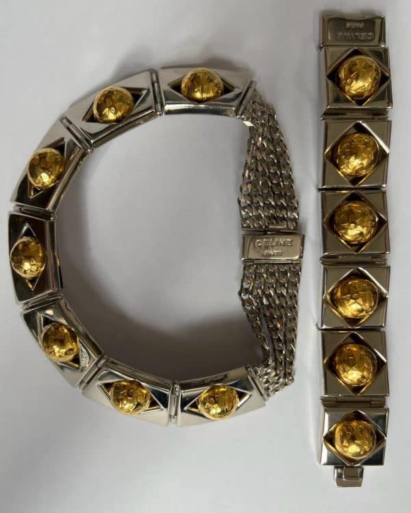 cÉline vintage sphere necklace & bracelet two tone set 1989 w/box