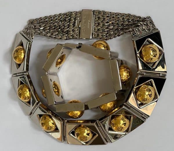 cÉline vintage sphere necklace & bracelet two tone set 1989 w/box