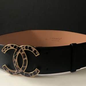 chanel pre owned cc logos large buckle black leather belt 80