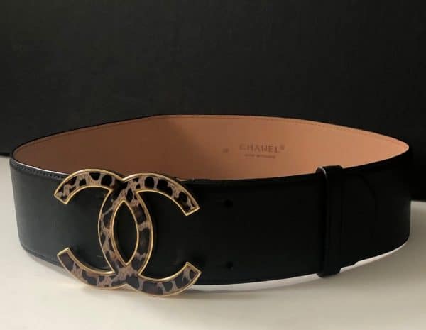 chanel pre owned cc logos large buckle black leather belt 80