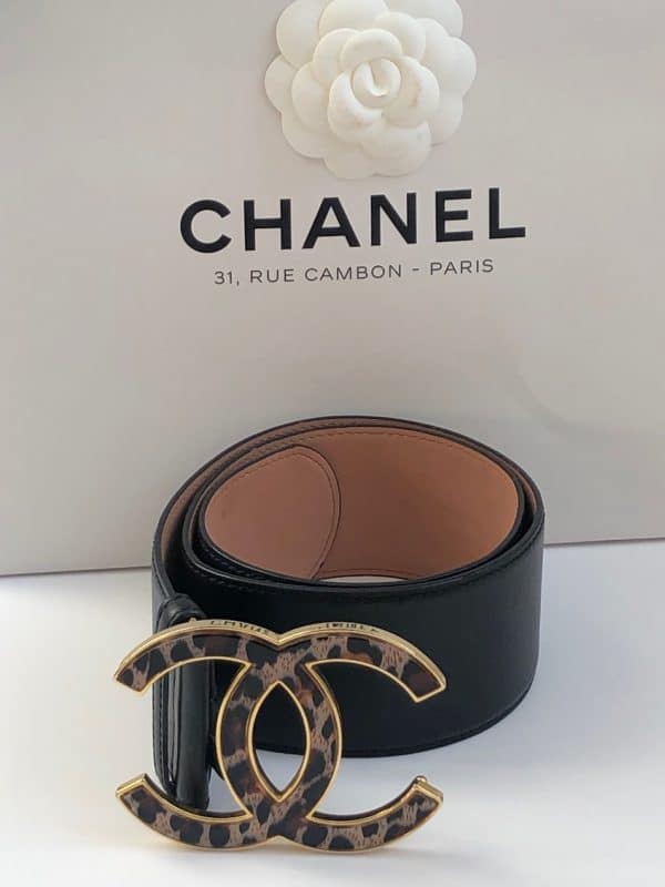 chanel pre owned cc logos large buckle black leather belt 80