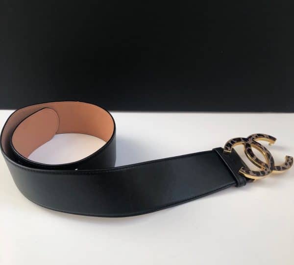 chanel pre owned cc logos large buckle black leather belt 80