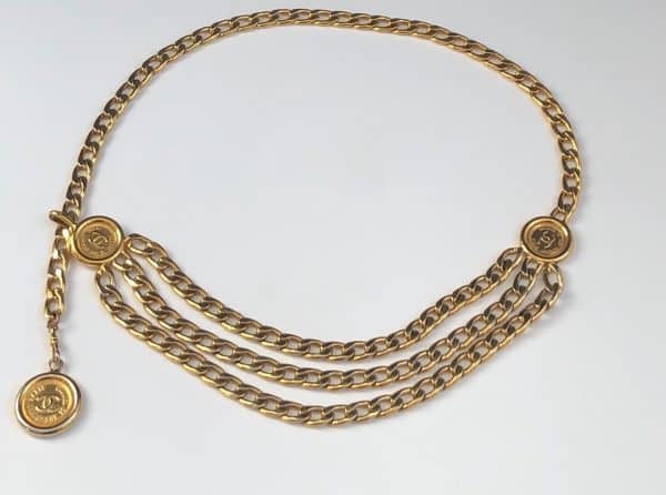 chanel vintage belt triple strand chain link medallion coin rue cambon belt c.1990s w/box
