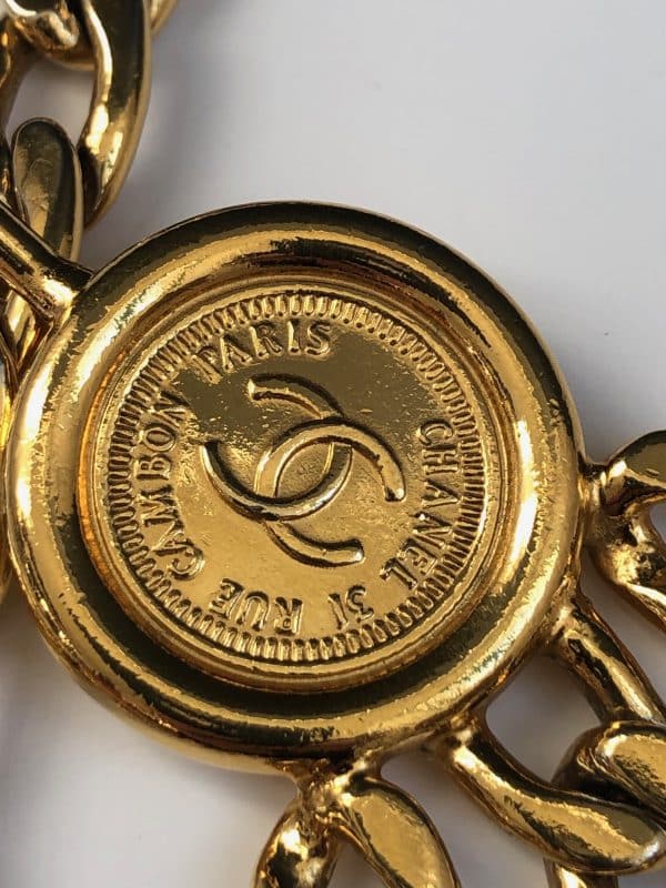 chanel vintage belt triple strand chain link medallion coin rue cambon belt c.1990s w/box