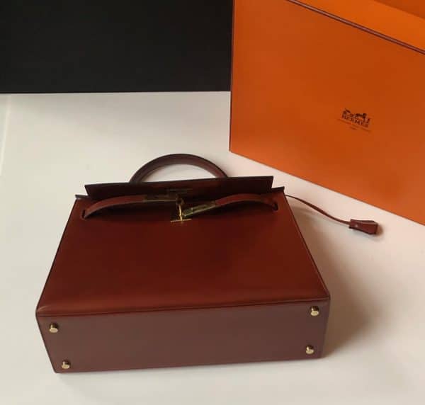 hermÈs vintage kelly 32 box calf sellier leather gold hardware cognac iconic bag c.1970 w/box
