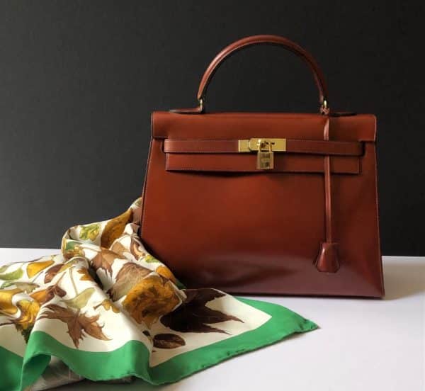 hermÈs vintage kelly 32 box calf sellier leather gold hardware cognac iconic bag c.1970 w/box