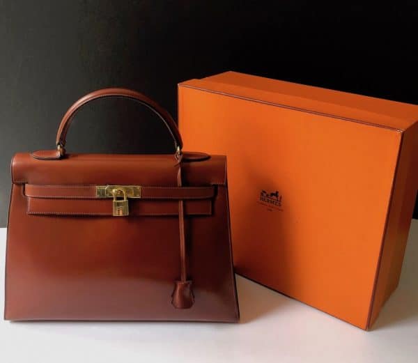 hermÈs vintage kelly 32 box calf sellier leather gold hardware cognac iconic bag c.1970 w/box