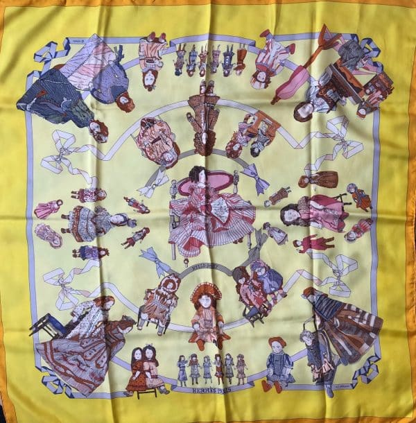hermÈs vintage silk scarf hello dolly by loïc dubigeon c.1990 w/box