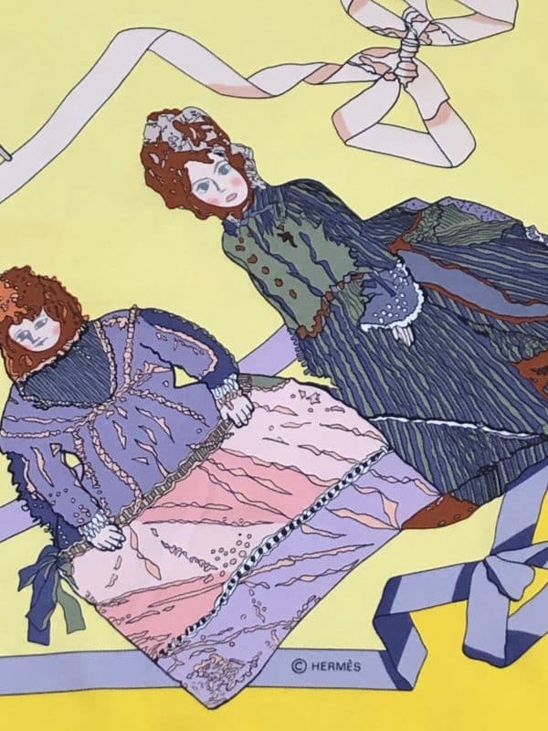 hermÈs vintage silk scarf hello dolly by loïc dubigeon c.1990 w/box