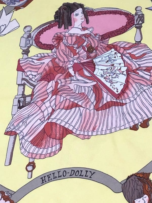 hermÈs vintage silk scarf hello dolly by loïc dubigeon c.1990 w/box