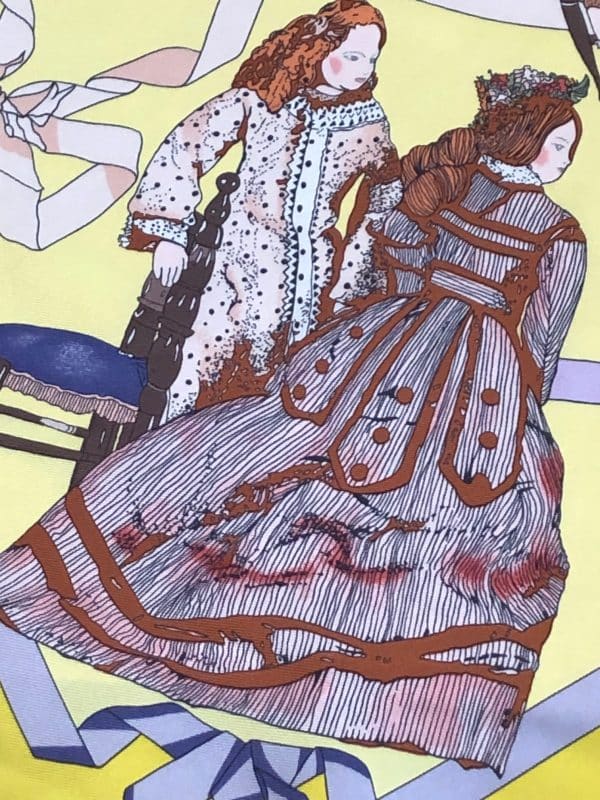 hermÈs vintage silk scarf hello dolly by loïc dubigeon c.1990 w/box