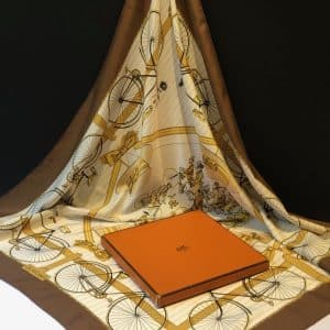hermÈs vintage silk scarf les bécanes by hugo grygkar c.1953 w/box