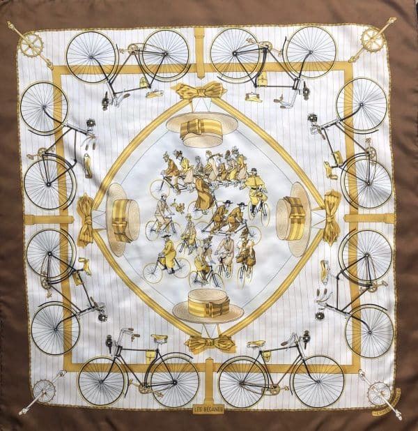 hermÈs vintage silk scarf les bécanes by hugo grygkar c.1953 w/box