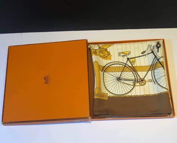 hermÈs vintage silk scarf les bécanes by hugo grygkar c.1953 w/box