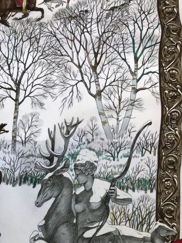 hermÈs vintage silk scarf l'hiver red multi by philippe ledoux c.1968 w/box