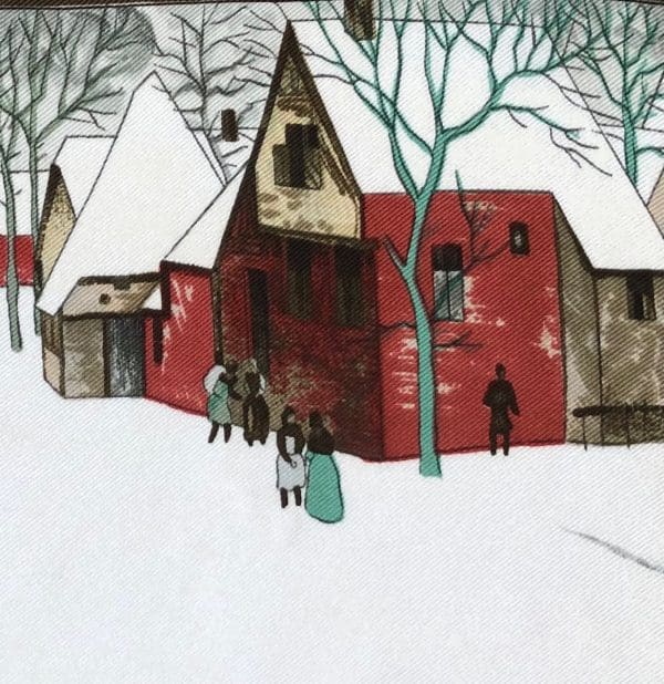 hermÈs vintage silk scarf l'hiver red multi by philippe ledoux c.1968 w/box