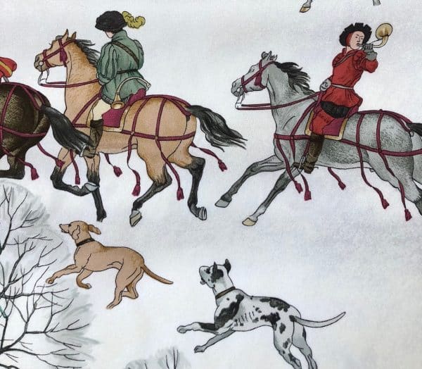 hermÈs vintage silk scarf l'hiver red multi by philippe ledoux c.1968 w/box