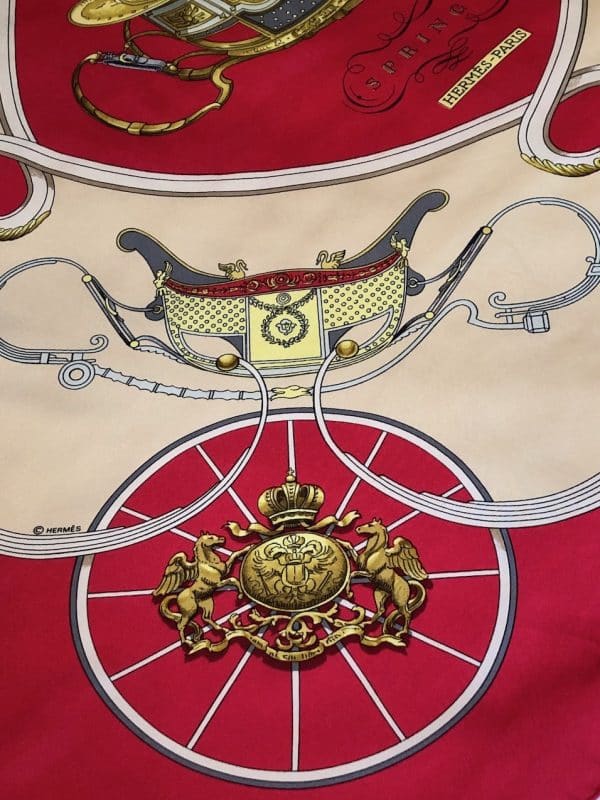 hermÈs vintage silk scarf springs red gold by philippe ledoux c.1974 w/box