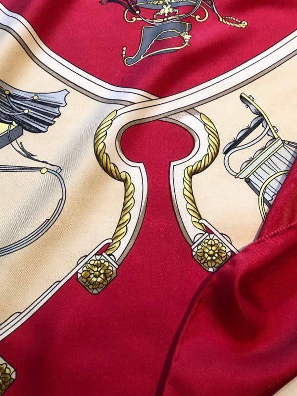 hermÈs vintage silk scarf springs red gold by philippe ledoux c.1974 w/box