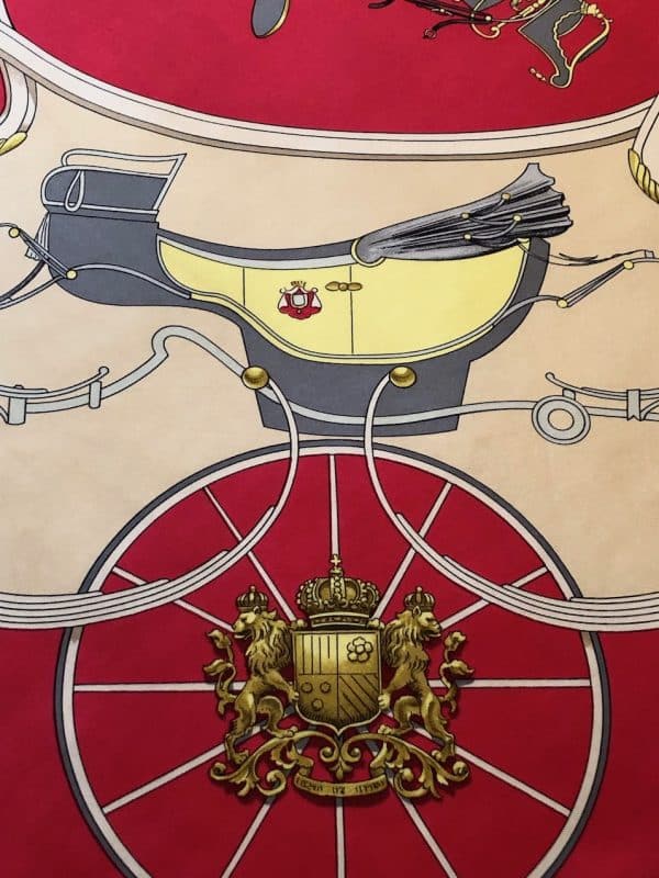 hermÈs vintage silk scarf springs red gold by philippe ledoux c.1974 w/box