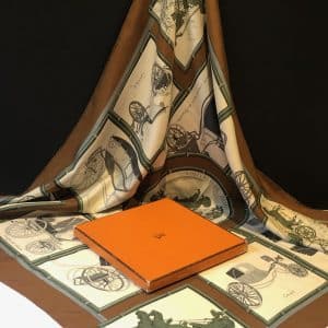 hermÈs vintage silk scarf voiture de dames by françoise de la perrière c.1968 w/box