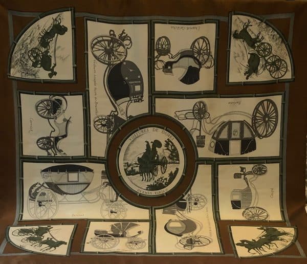 hermÈs vintage silk scarf voiture de dames by françoise de la perrière c.1968 w/box