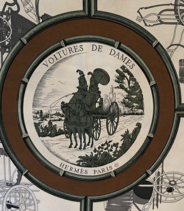 hermÈs vintage silk scarf voiture de dames by françoise de la perrière c.1968 w/box