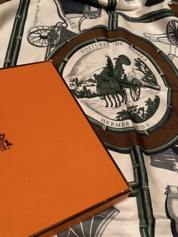 hermÈs vintage silk scarf voiture de dames by françoise de la perrière c.1968 w/box