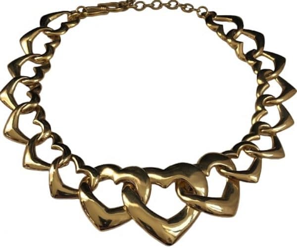 yves saint laurent ysl gold heart statement necklace c. 1980s w/box