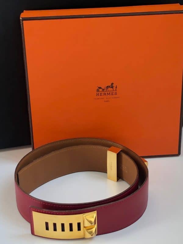 hermÈs 1991 collier de chien cdc médor vintage belt red ghw w/box