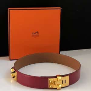 hermÈs 1991 collier de chien cdc médor vintage belt red ghw w/box