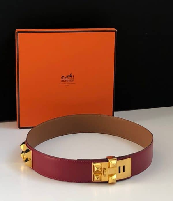 hermÈs 1991 collier de chien cdc médor vintage belt red ghw w/box