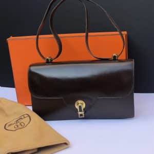 hermÈs vintage chocolate brown bag box leather 1968 constance style w/box