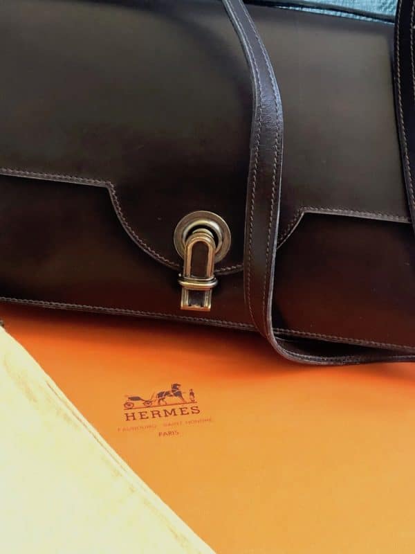 hermÈs vintage chocolate brown bag box leather 1968 constance style w/box