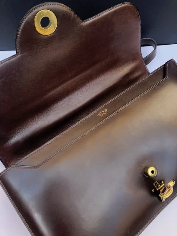 hermÈs vintage chocolate brown bag box leather 1968 constance style w/box