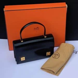 hermÈs vintage leather black box 1960 piano bag w/box