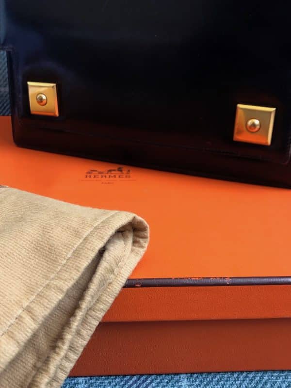 hermÈs vintage leather black box 1960 piano bag w/box