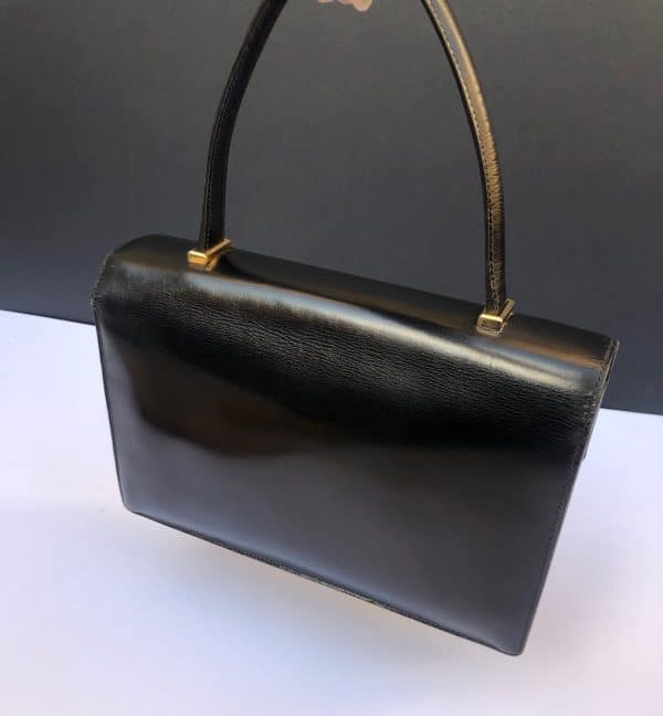 hermÈs vintage leather black box 1960 piano bag w/box