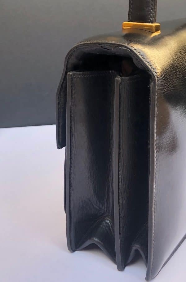 hermÈs vintage leather black box 1960 piano bag w/box