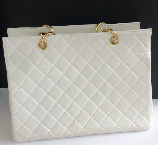 chanel 1996 gst white quilted leather top handle tote bag ghw vintage
