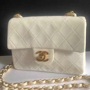 chanel 1997 white lambskin mini square quilted classic vintage flap bag w/box