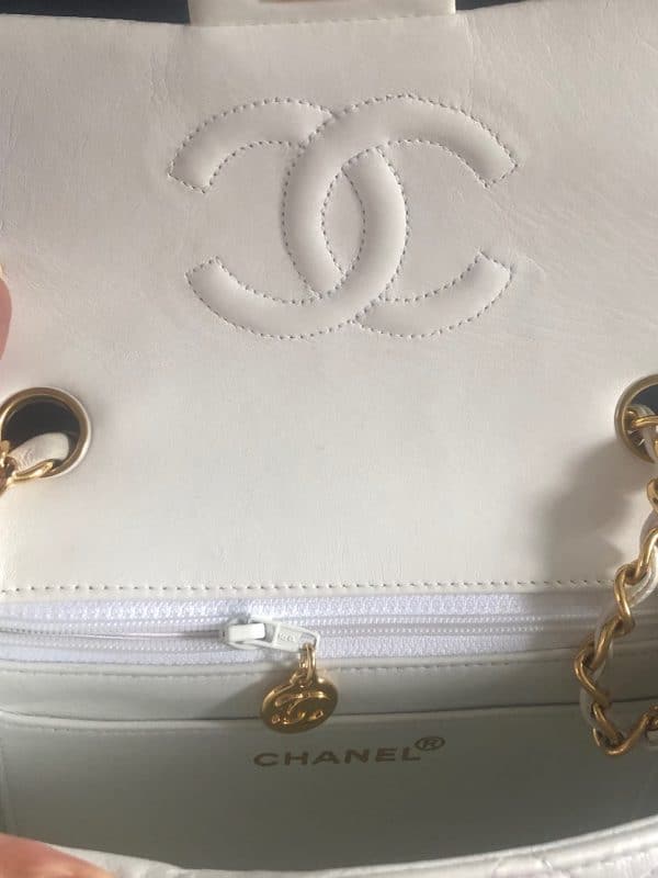 chanel 1997 white lambskin mini square quilted classic vintage flap bag w/box