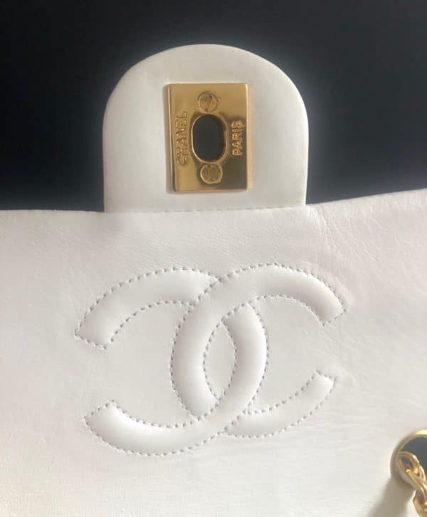 chanel 1997 white lambskin mini square quilted classic vintage flap bag w/box