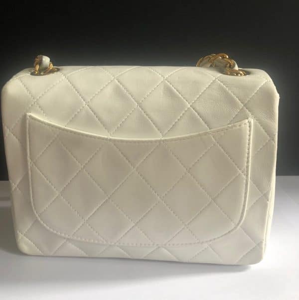 chanel 1997 white lambskin mini square quilted classic vintage flap bag w/box